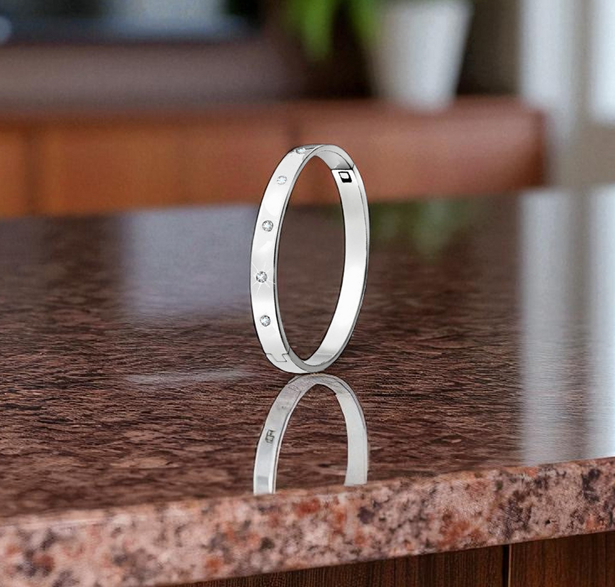 Sterling Silver Hinged Bangle With Lab Grown D/VS Diamonds