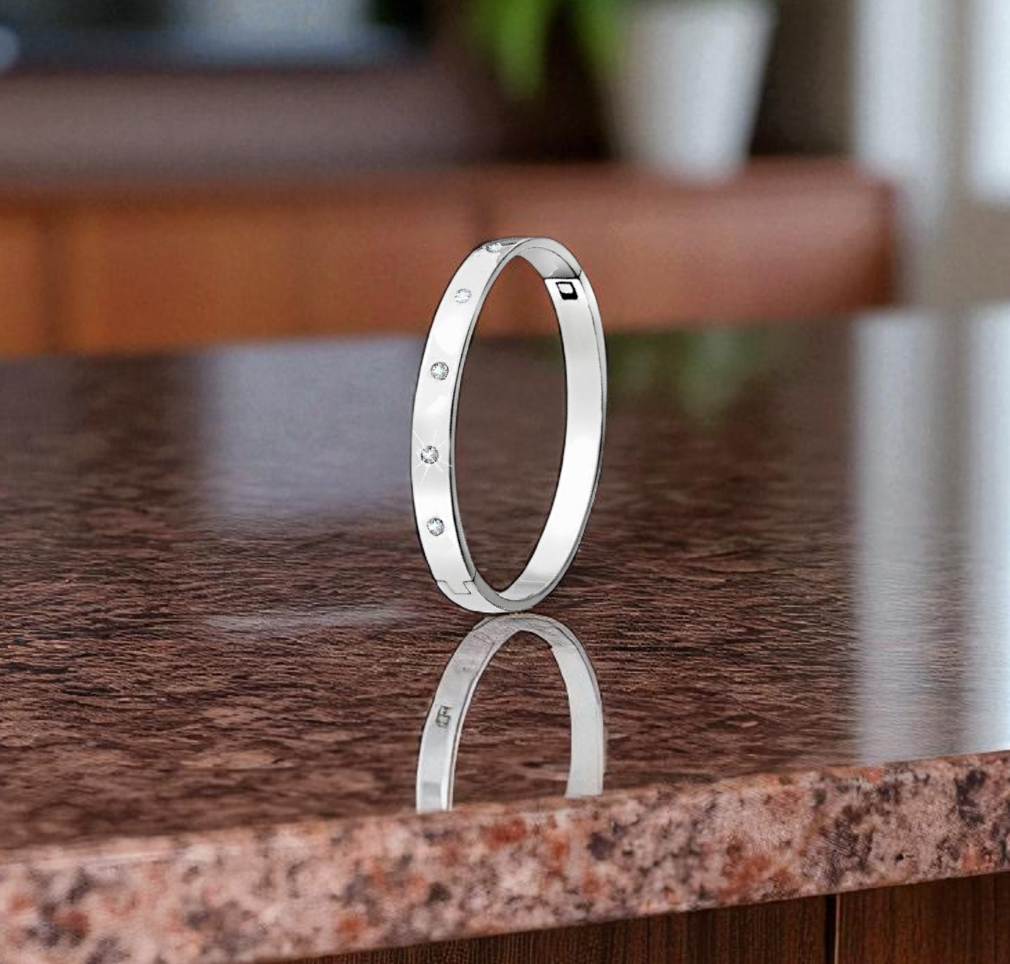 Sterling Silver Hinged Bangle With Lab Grown D/VS Diamonds