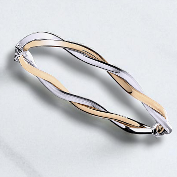 9K white and yellow gold twist hinged bangle