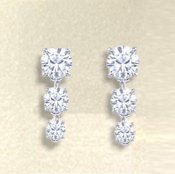Three stone diamond drop earrings GIA certified. - Pobjoy