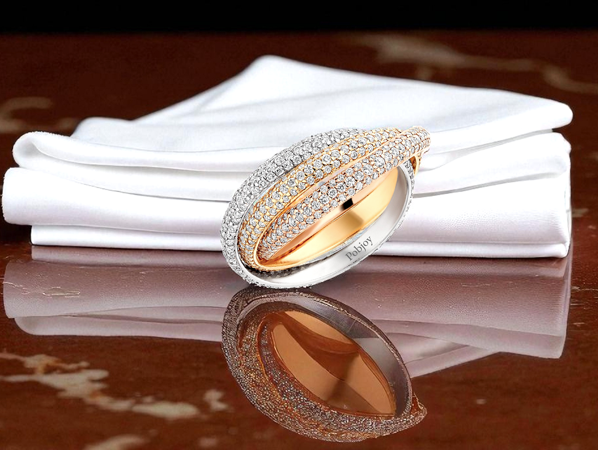 18K Gold 2.00 Carat Pave Set Diamond Russian Wedding Ring