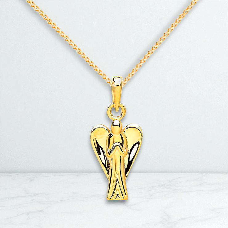 9K Yellow Gold Child's Guardian Angel Pendant & Neck Chain
