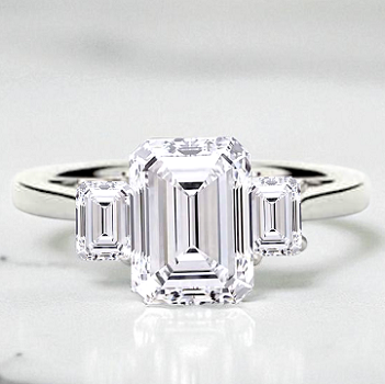 1.80 Carat Emerald Cut Lab Diamond Trilogy Ring - D/VS1