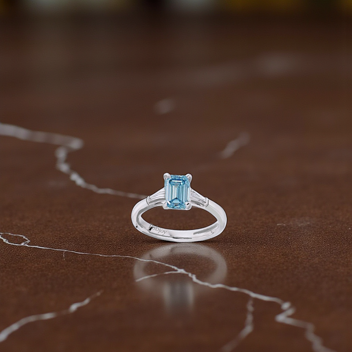 Emerald Cut Fancy Vivid Blue Lab Diamond Engagement Ring - Pobjoy Diamonds