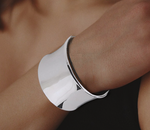 Sterling Silver Broad Cuff Bevelled Edge Bangle - Pobjoy Diamonds