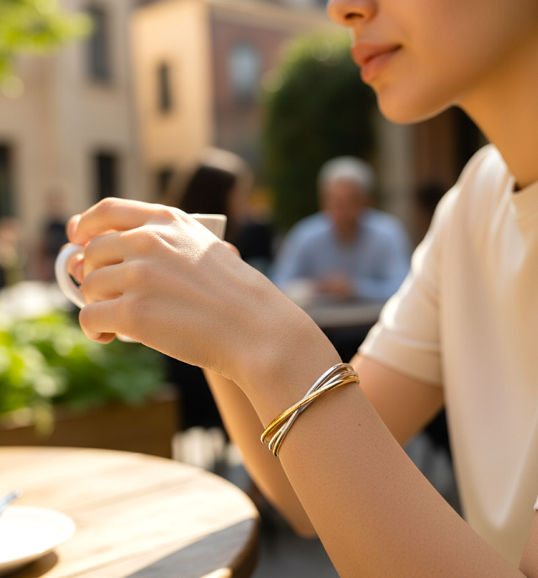 9K Gold Ladies Russian Solid Round Design Bangle - Pobjoy Diamonds