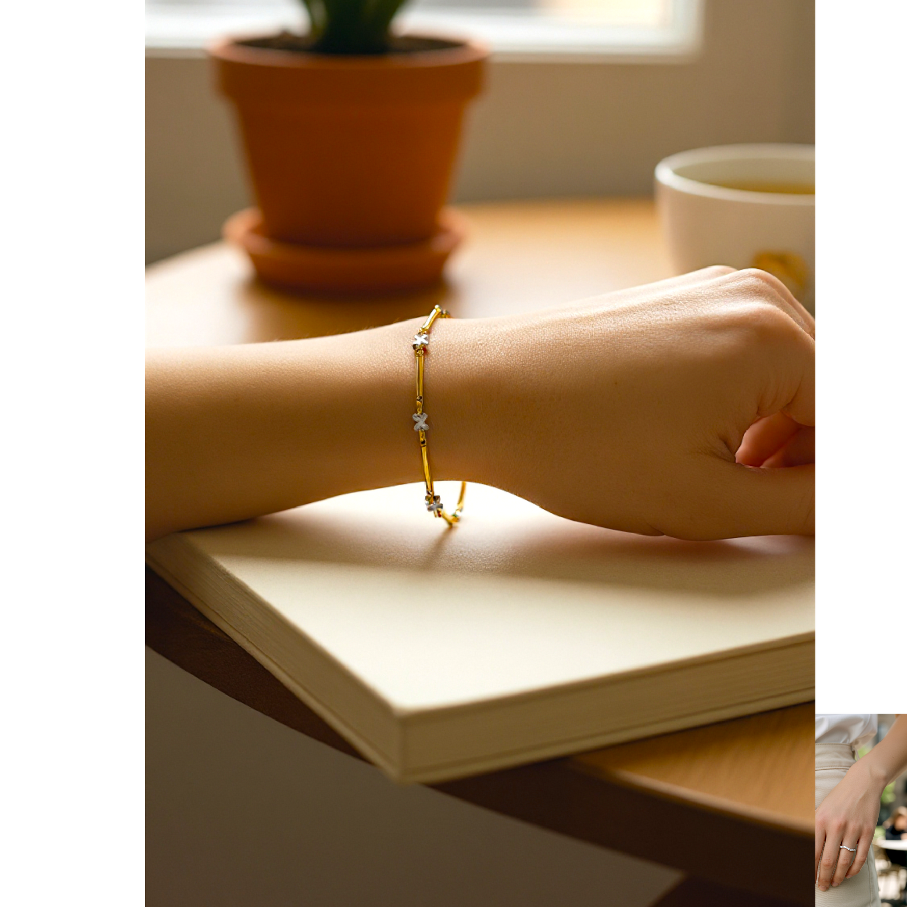 Ladies 9K Yellow & White Gold Kiss Bracelet - Pobjoy Diamonds