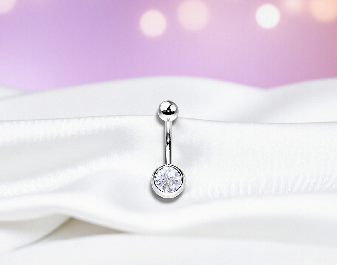 Titanium & Platinum Bezel Set Lab Diamond Belly Ring - Pobjoy Diamonds