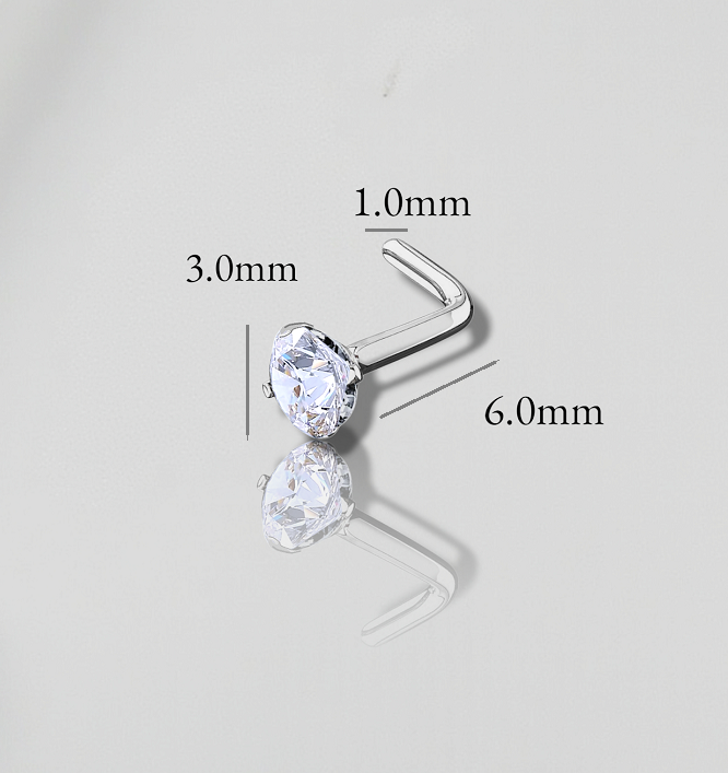 316 Steel & Diamond L-Bend Nose Stud Rhodium Plated - Pobjoy Diamonds