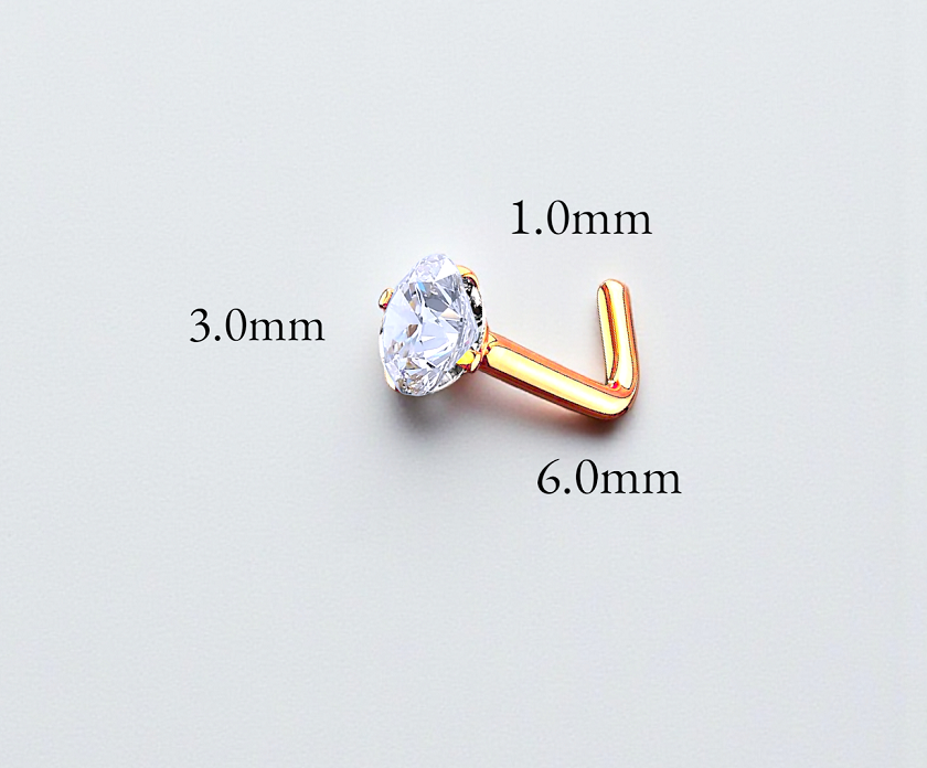 14K Gold & Diamond L-Bend Nose Stud Piercing. Pobjoy Diamonds.