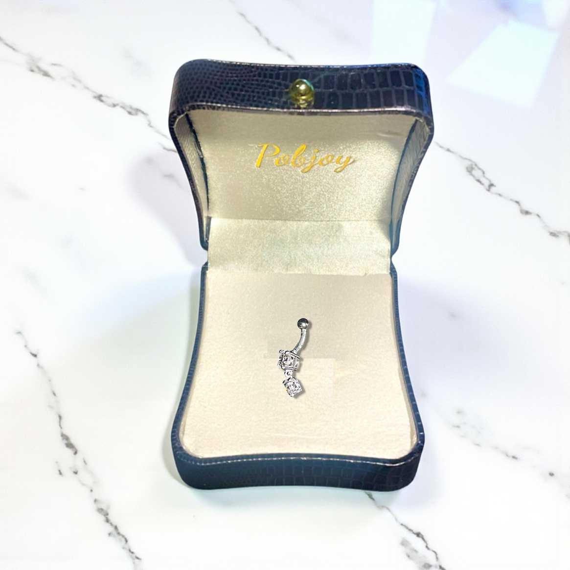 Silver & Steel Double Lab Diamond Dangly Belly Piercing. Pobjoy Diamonds