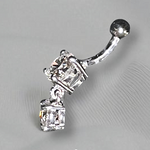 Silver & Steel Double Lab Diamond Dangly Belly Piercing. Pobjoy Diamonds