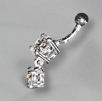 Silver & Steel Double Lab Diamond Dangly Belly Piercing. Pobjoy Diamonds