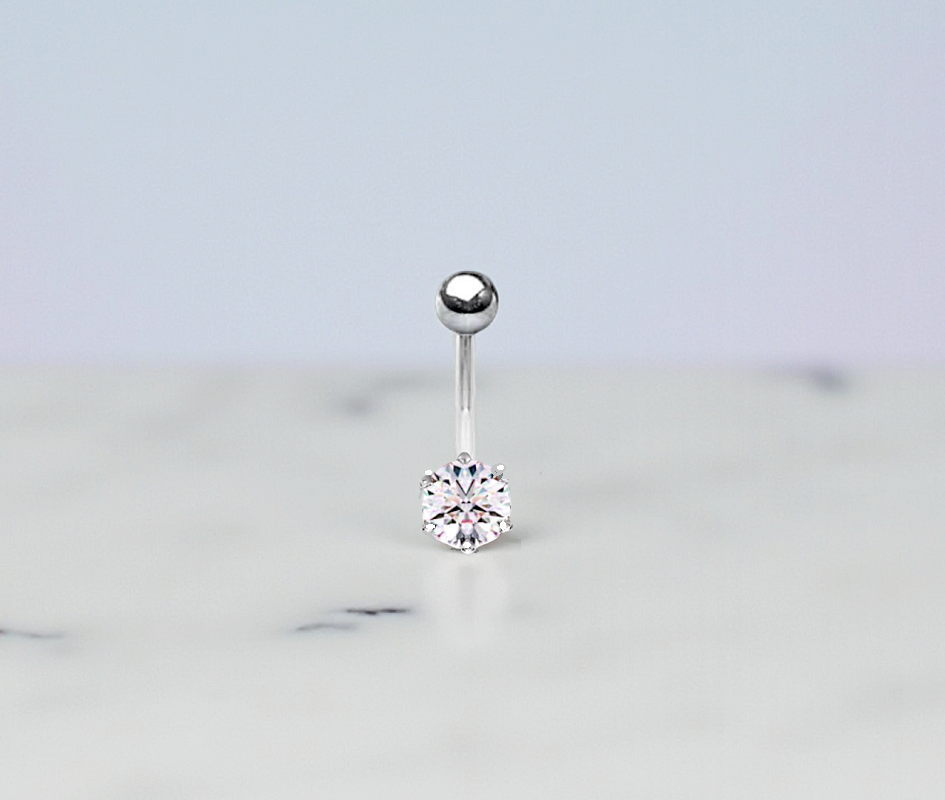 NEW! Silver & Platinum Plated Prong Set Lab Diamond Belly Ring- Options - Pobjoy Diamonds