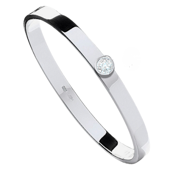 Solid SIlver Lab Diamond Hinged Bangle. Pobjoy Diamonds
