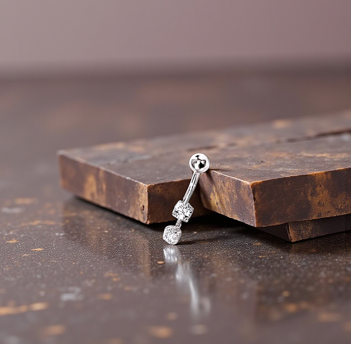 Double Diamond Dangly Belly Ring 0.33 Carats