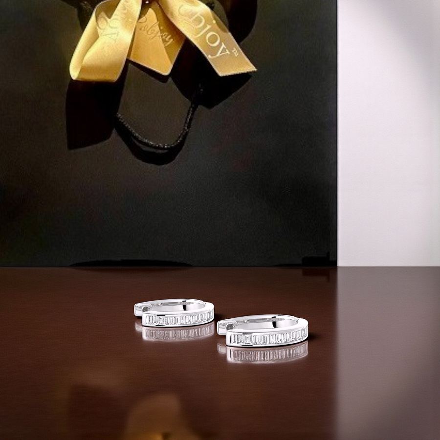 Baguette Cut Diamond Ladies Hoop Earrings 950 Platinum - Pobjoy Diamonds
