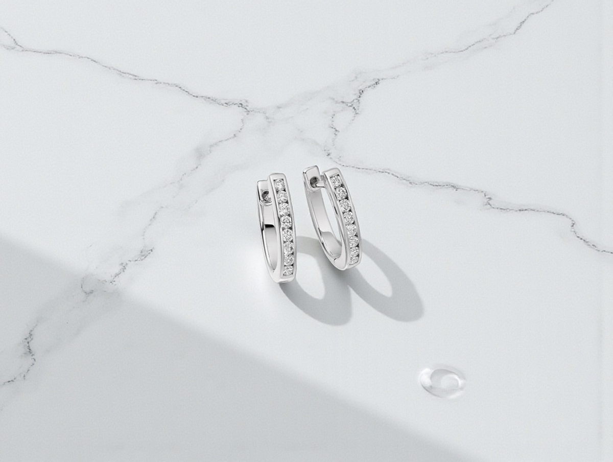 Round Brilliant Cut Channel 0.34 Carat Diamond Earrings