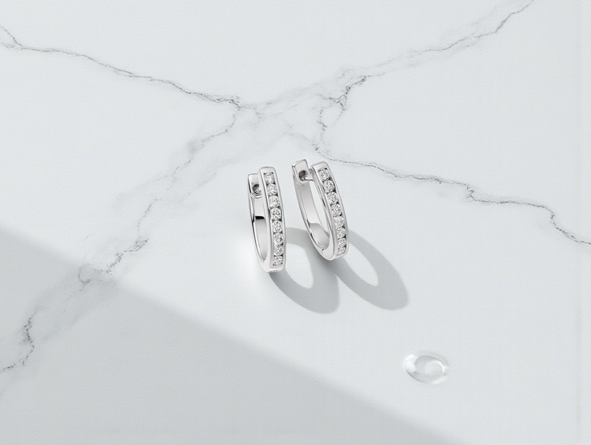 Round Brilliant Cut Channel 0.34 Carat Diamond Earrings