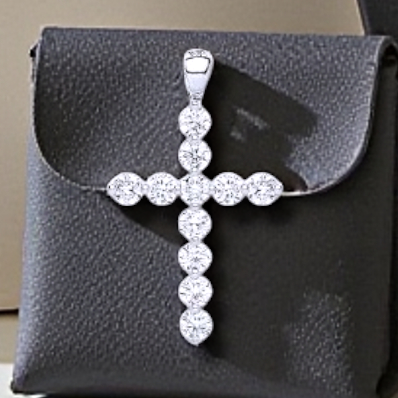18K White Gold & Diamond Cross Pendant 0.70 Carats
