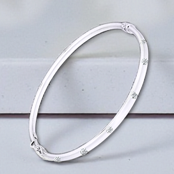 White Gold Studded Diamond Hinged Hollow Bangle - Options