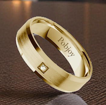 Gold Flat Court Matt Centre 0.02 Carat Diamond Wedding Ring 6MM