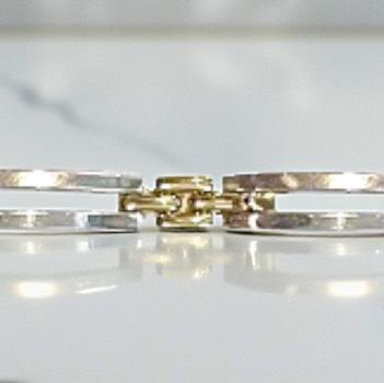 9K Solid Yellow Gold & Silver Rectangle Link Bracelet - Special Offer