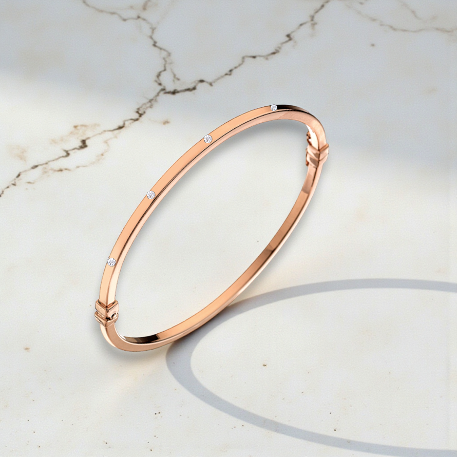 9K Rose Gold Square Edge Ladies Hinged Bangle - Plain or Diamond Studded