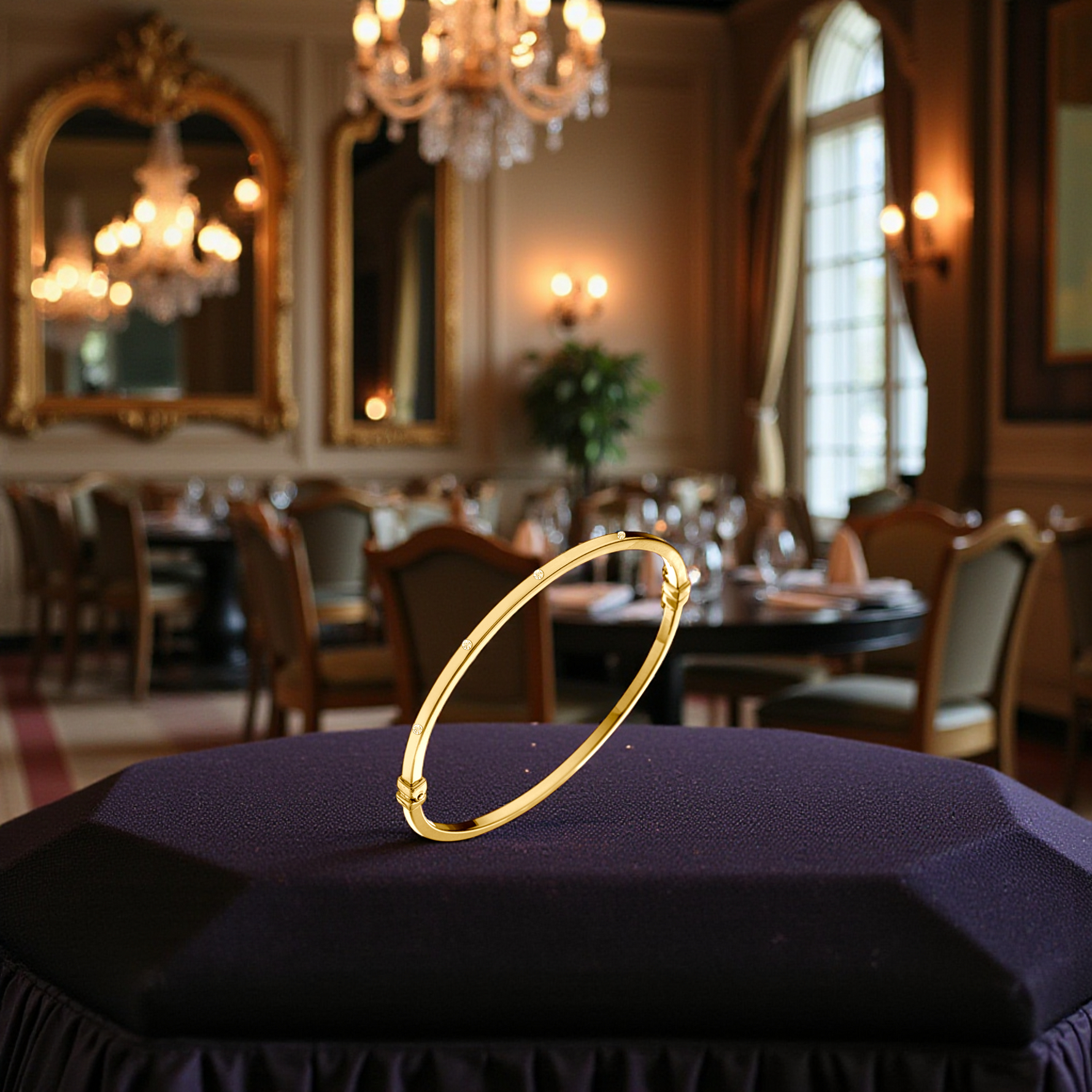 Solid 9K Yellow Gold Square Edge Hinged Bangle - Plain or With Diamonds