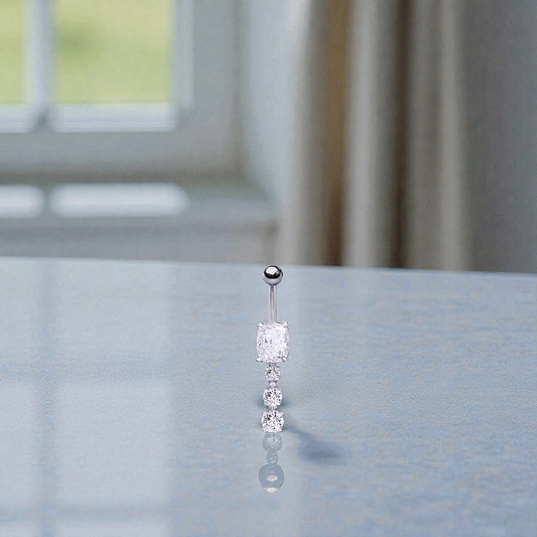 Cushion & Round Cut Lab Diamond Dangly Belly Ring - Pobjoy Diamonds