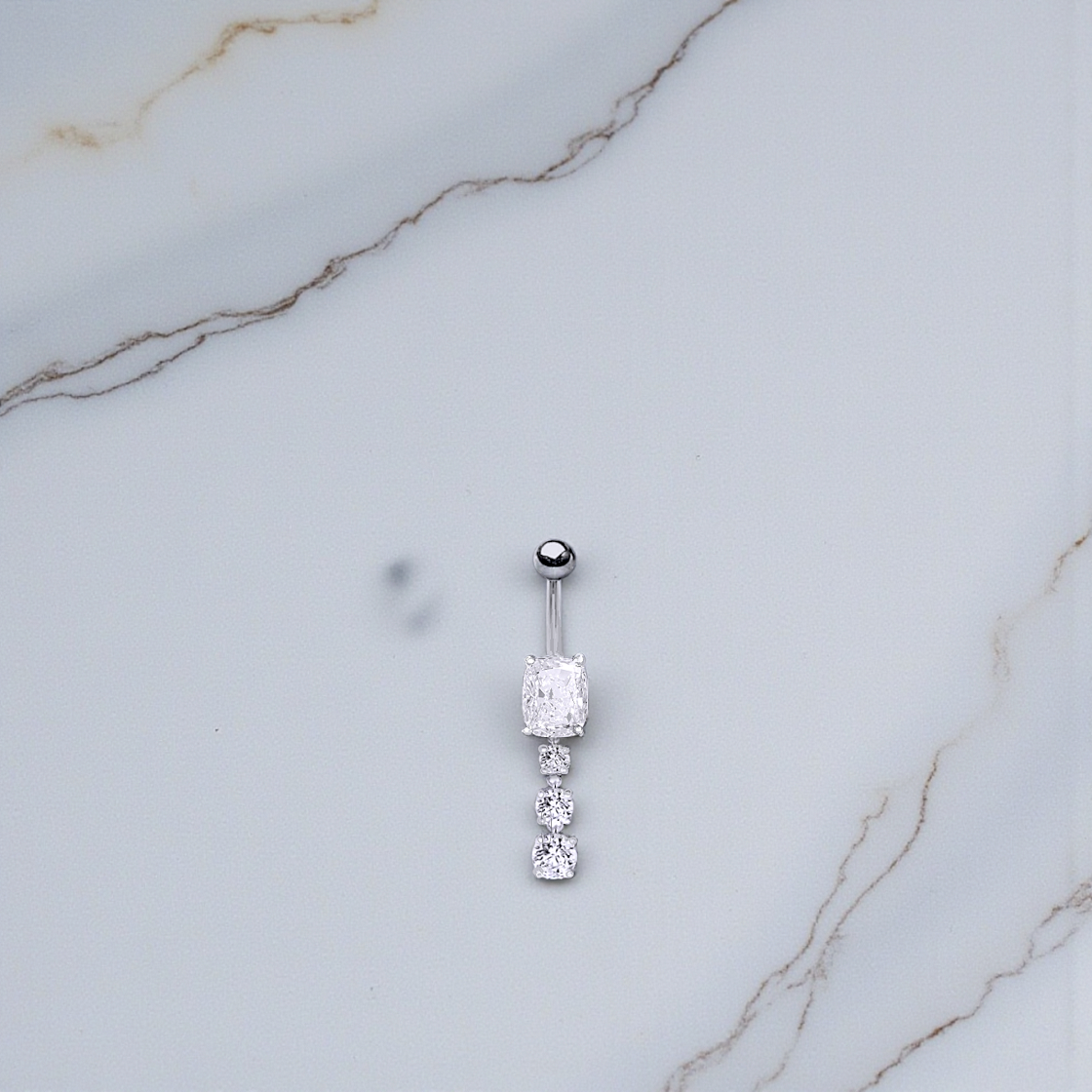 Cushion & Round Cut Lab Diamond Dangly Belly Ring - Pobjoy Diamonds