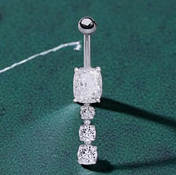 Cushion & Round Cut Lab Diamond Dangly Belly Ring