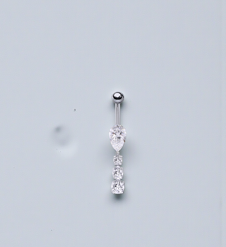 Pear & Round Cut Lab Diamond Dangly Belly Ring - Pobjoy Diamonds