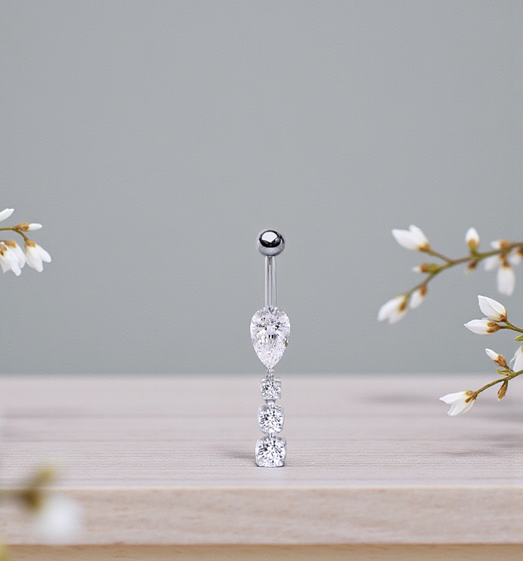 Pear & Round Cut Lab Diamond Dangly Belly Ring