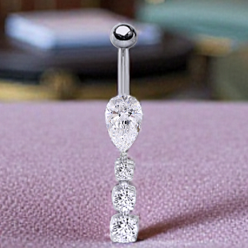 Pear & Round Cut Lab Diamond Dangly Belly Ring