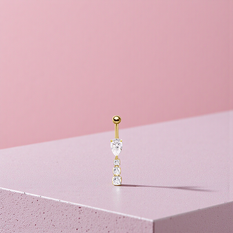 Pear & Round Cut Lab Diamond Dangly Belly Ring - Pobjoy Diamonds