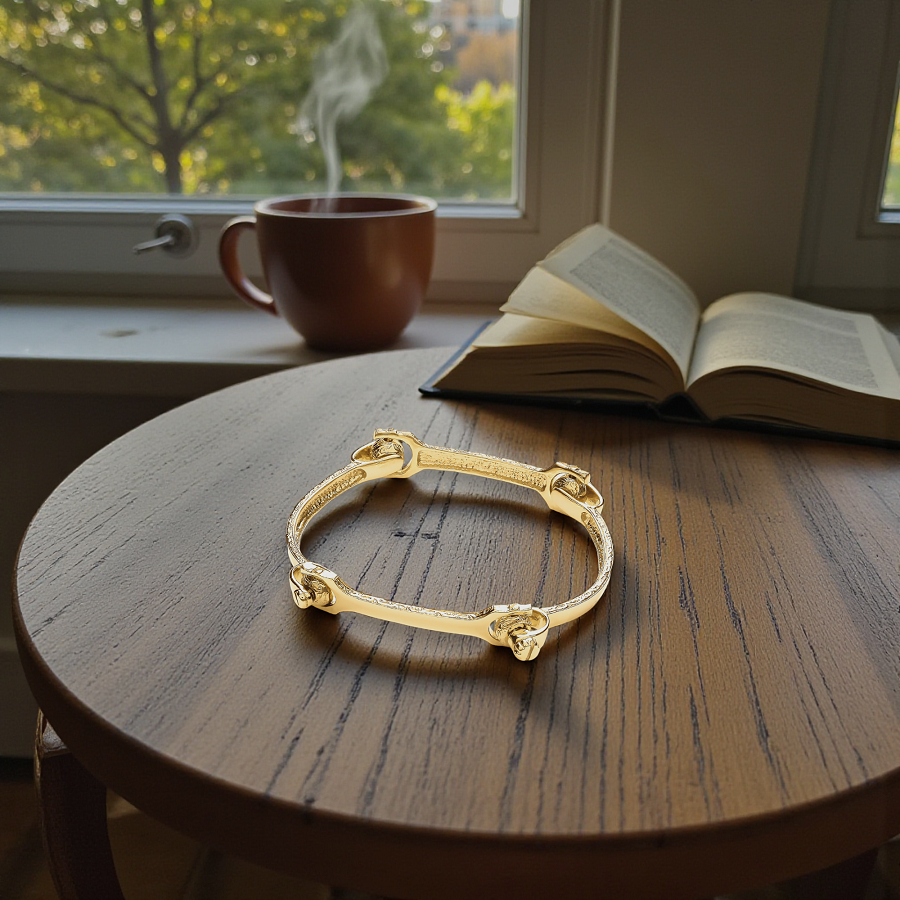 9K Yellow Gold Ladies Bone Bangle - Pobjoy Diamonds