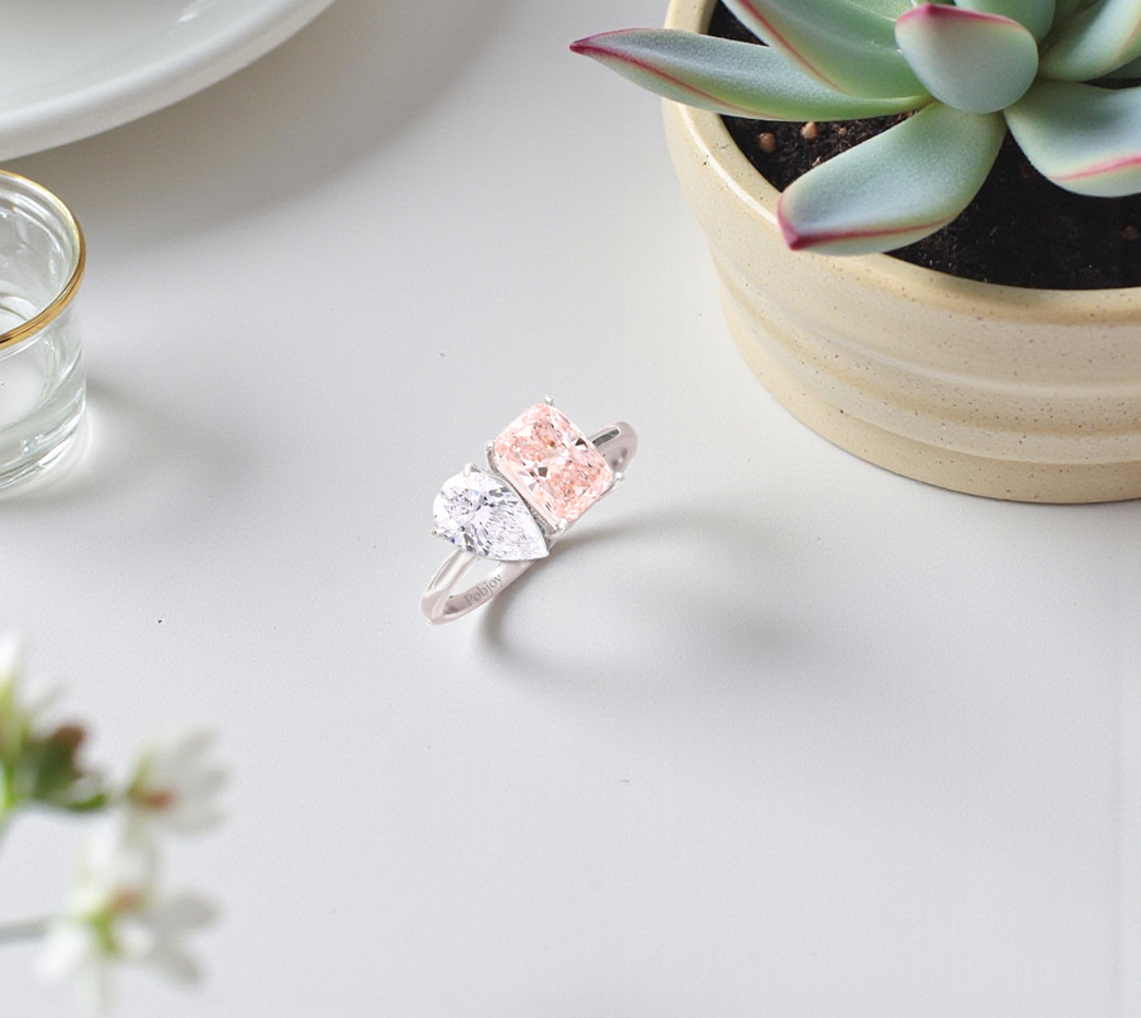Toi Et Moi Pink Cushion & Pear Lab Diamond Engagement Ring - Options - Pobjoy Diamonds