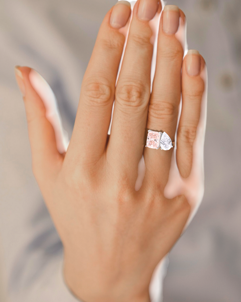 Toi Et Moi Pink Cushion & Pear Lab Diamond Engagement Ring - Options - Pobjoy Diamonds