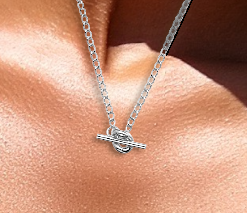 Sterling Silver Curb T-Bar Necklace - Pobjoy Diamonds