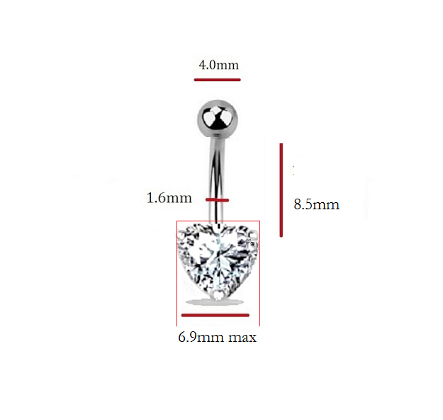 Silver & Titanium Heart Lab Diamond Belly Ring D-E/VS1 - Options - Pobjoy Diamonds