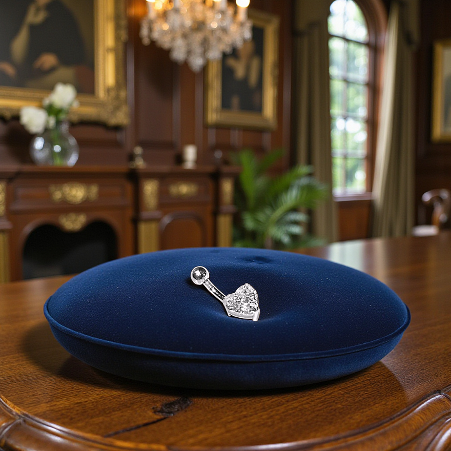 Silver & Titanium Heart Lab Diamond Belly Ring D-E/VS1 - Options - Pobjoy Diamonds