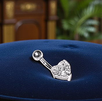 Silver & Titanium Heart Lab Diamond Belly Ring D-E/VS1 - Options - Pobjoy Diamonds