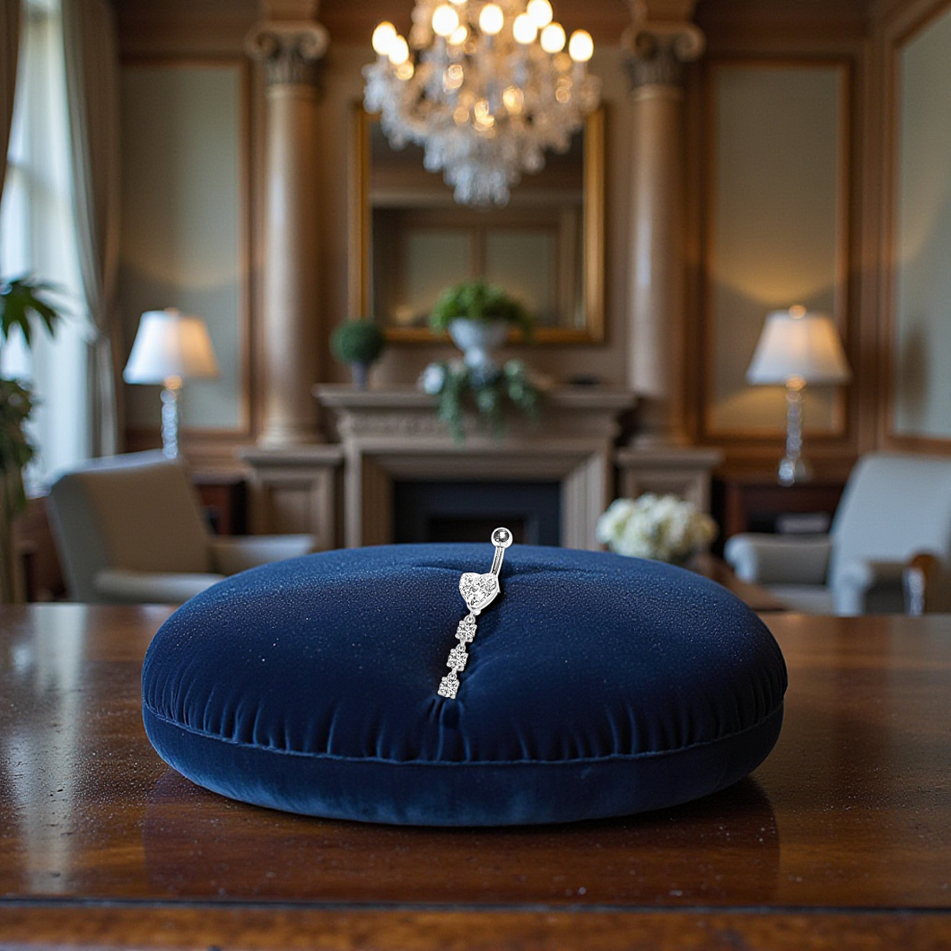 Lab Diamond Dangly Heart Belly Ring D-E/VS1 - Pobjoy Diamonds