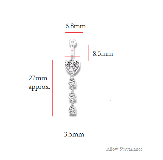 Lab Diamond Dangly Heart Belly Ring D-E/VS1 - Pobjoy Diamonds