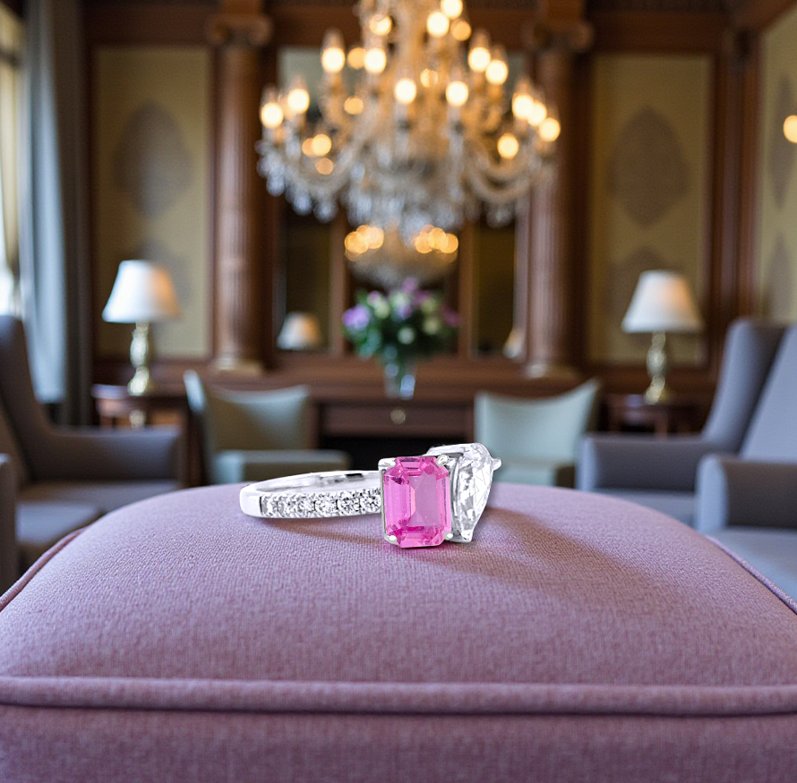 Toi Et Moi Diamond & Pink Sapphire Engagement Ring