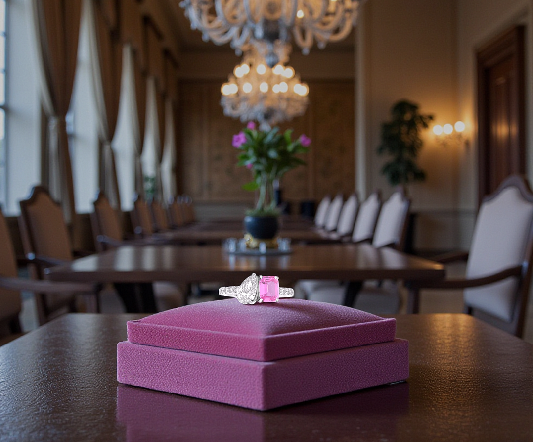 Toi Et Moi Diamond & Pink Sapphire Engagement Ring - 2.64 Carats - Pobjoy Diamonds