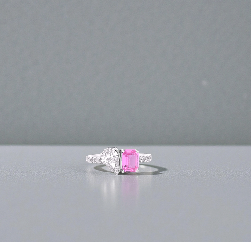 Toi Et Moi Diamond & Pink Sapphire Engagement Ring - 2.64 Carats - Pobjoy Diamonds