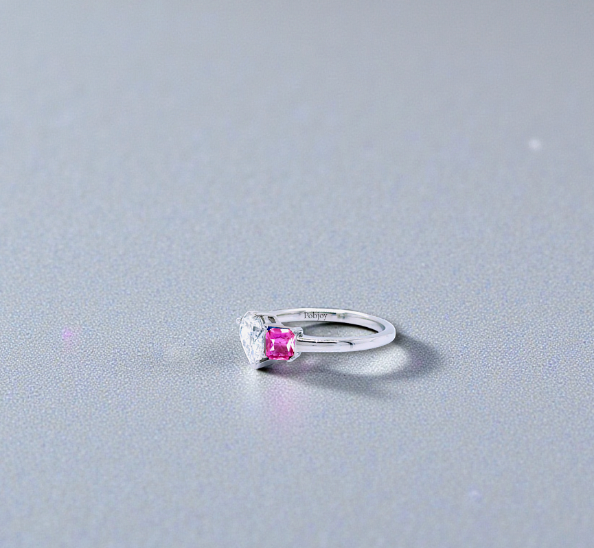Toi Et Moi Diamond & Deep Pink Sapphire Engagement Ring - Pobjoy Diamonds