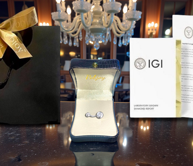 Lab Diamond Belly Ring Twin Solitaires 1.60 Carats E/VVS - Pobjoy Diamonds